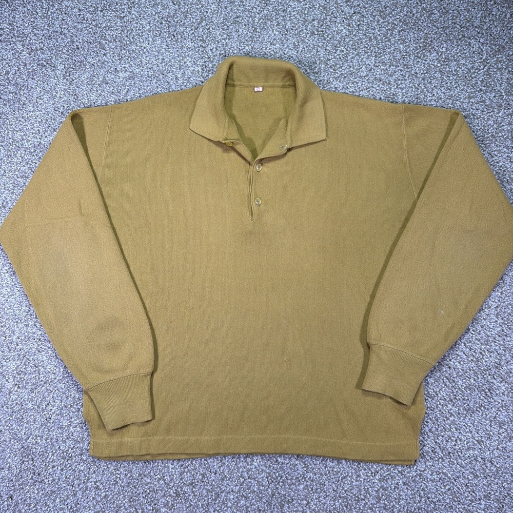 Vintage 60s Orlon Acrylic Quarter Button Longsleeve Knit XL Mod Fashion Classic